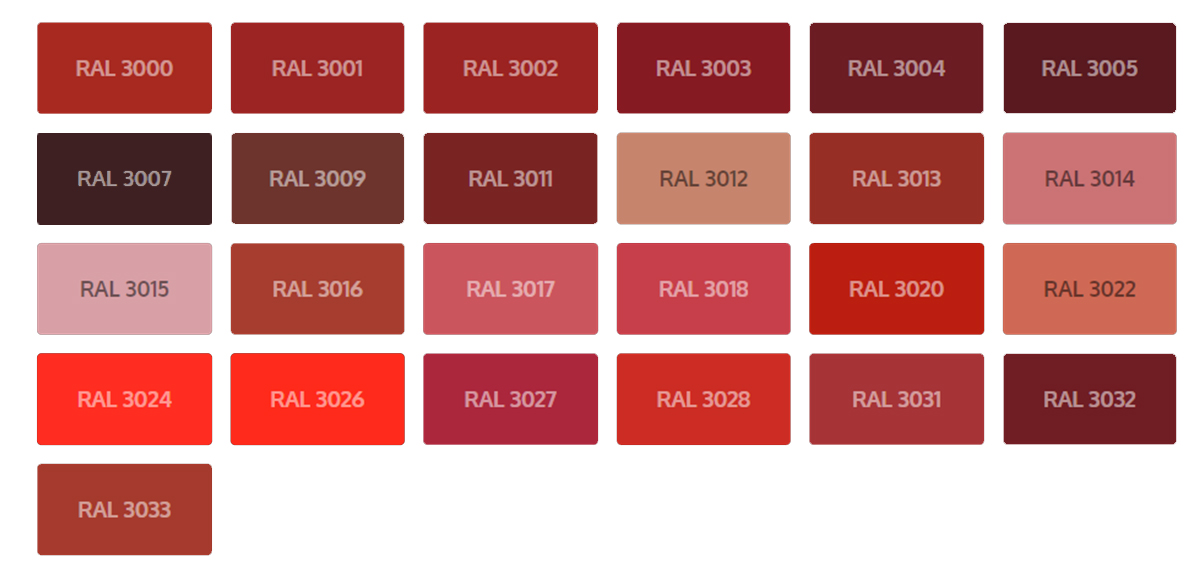 красная серия цветов ral